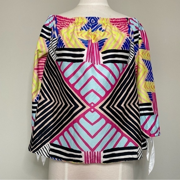 Marie Oliver Multicolor Off the Shoulder Geometric Silk Blend Top, Medium - Picture 1 of 11